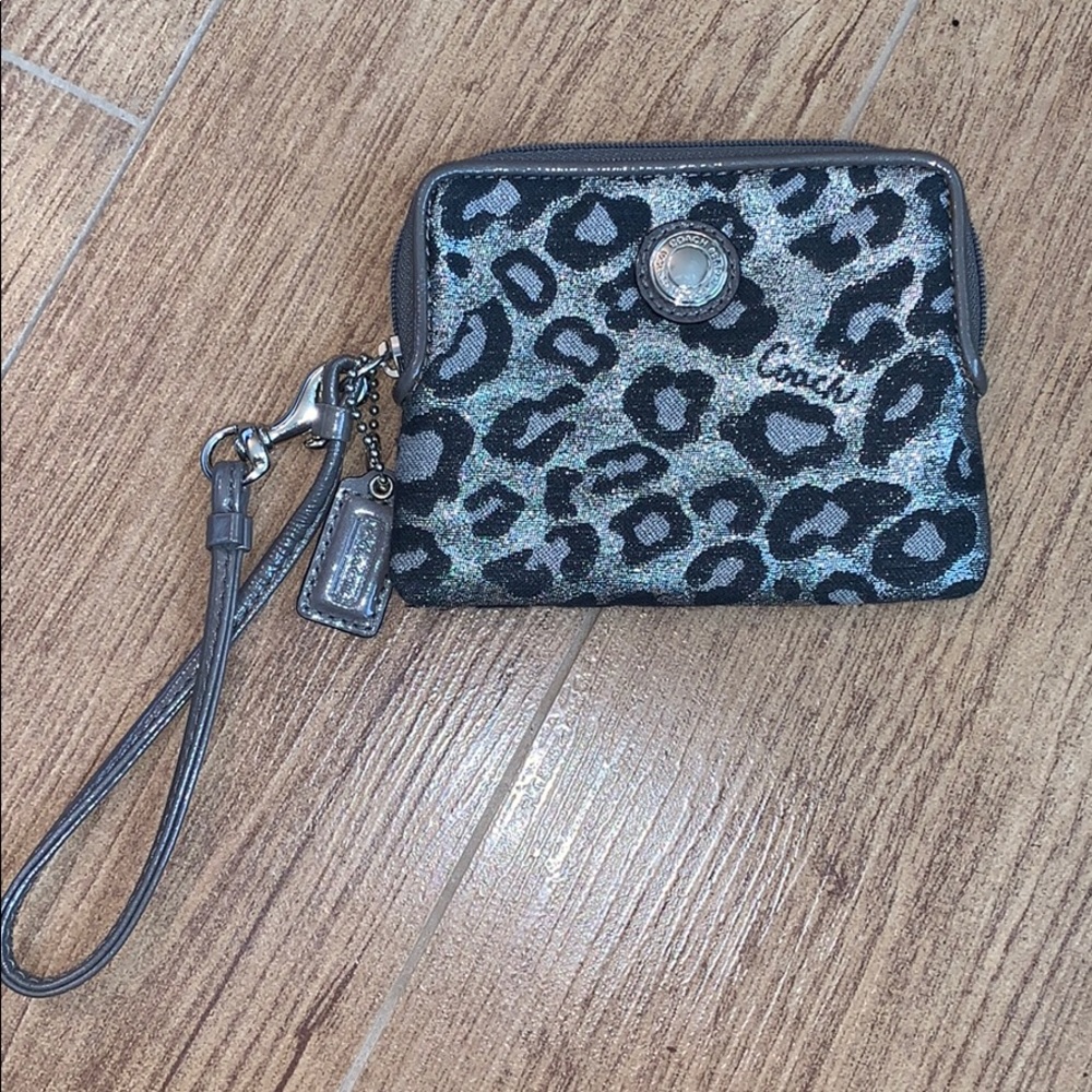 Silver shiny cheetah coach small wristlet!!